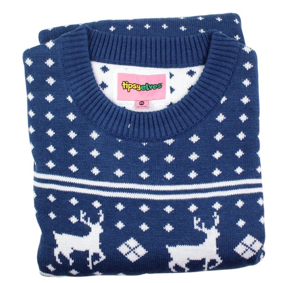 Tipsy Elves "Reindeer Conga" Christmas Fair Isle Knit Short Sleeve Mini Dress - Picture 2 of 10